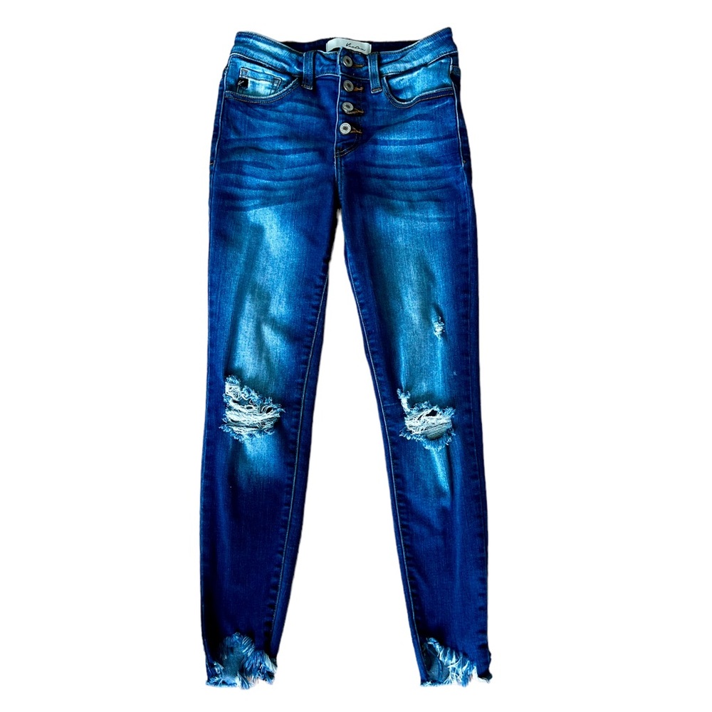 KanCan Womens Raw Hem Distressed Skinny Jeans With Button Fly Size 5/26